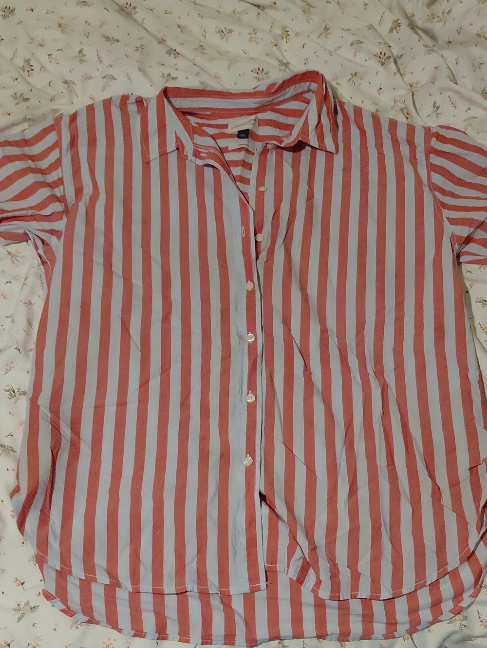 Universal Thread Coral and White Vertical Stripe Button-Down Shirt